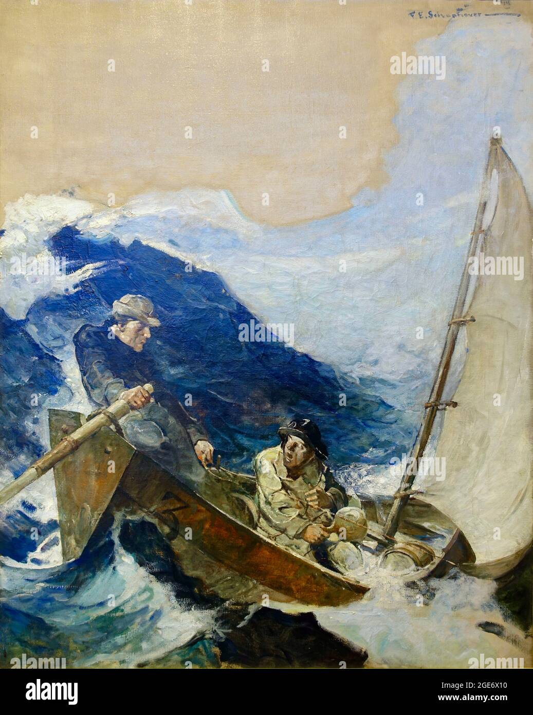 Frank Schoonover artwork - The Trawler - 1914 - Rough seas Stock Photo