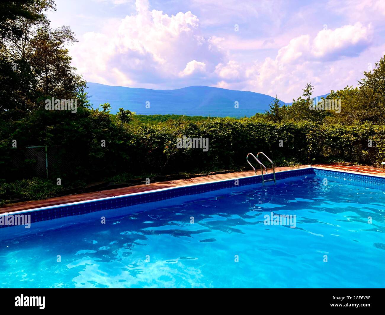 Saugerties, NY, swimming pool with Catskill Mountains Stock Photo Alamy