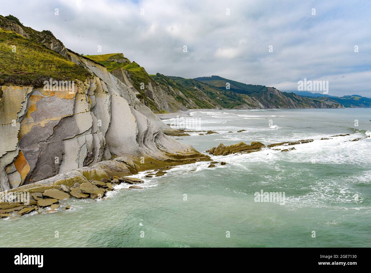 Flysch rock formations in the Basque Coast UNESCO Global Geopark between Zumaia and Deba, Spain Stock Photo