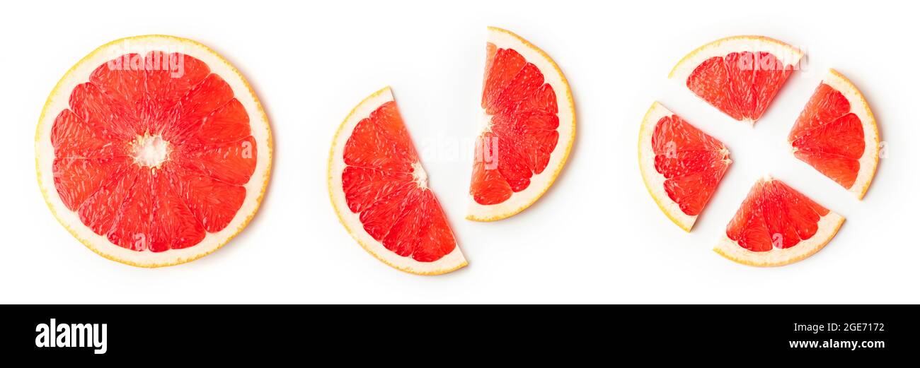 Sliced red grapefruit isolated on white background, top view Stock Photo