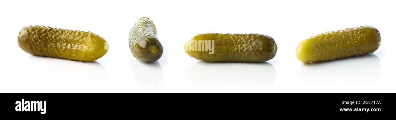Pickled cucumbers in different angles isolated on white background Stock Photo