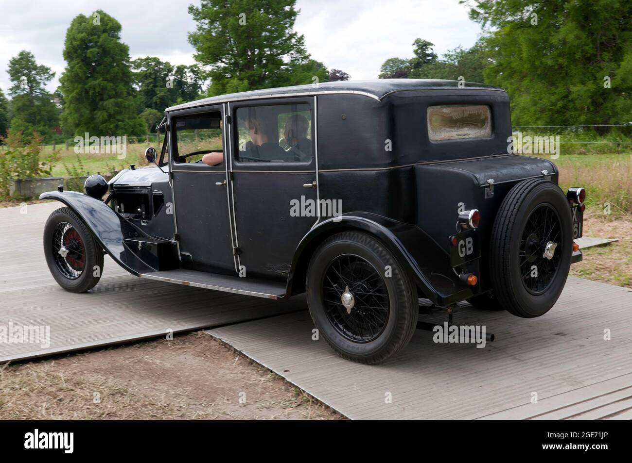 A Black,1929, Lancia Lambda being demonstrated at the 2021 London Classic Car Show Stock Photo