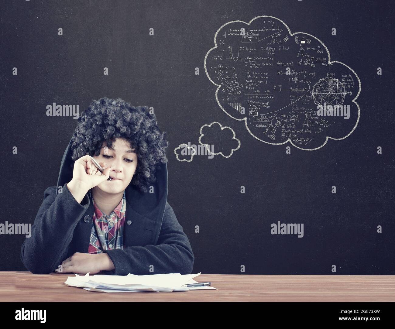 Girl blackboard with math formulas hi-res stock photography and images ...