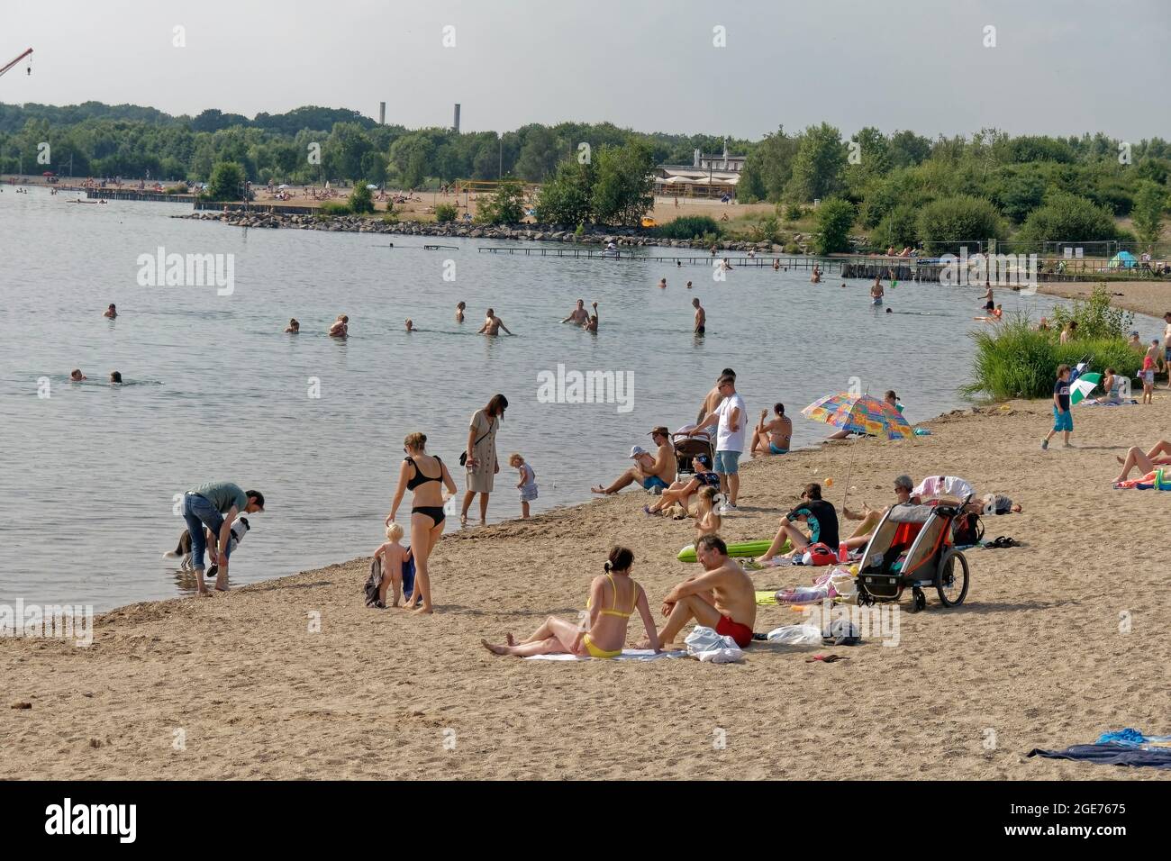 Cospudener See bei Leipzig, Nordufer mit Sandstrand, Markkleeberg , Badestrand, Leipzig, Sachsen, Stock Photo