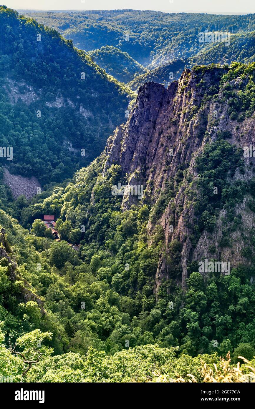 Houses in a canyon at Thale, Germany Stock Photo