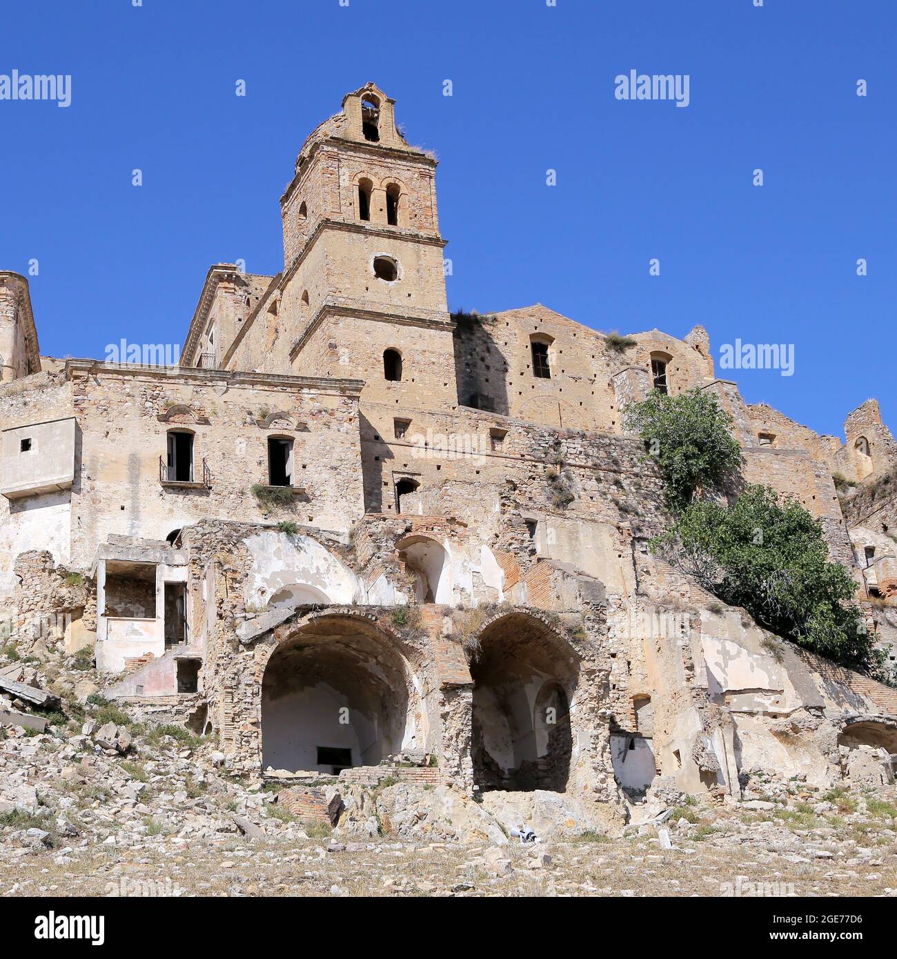 Scenic view of Craco ruins, ghost town abandoned after a landslide, Basilicata region, southern Italy Stock Photo