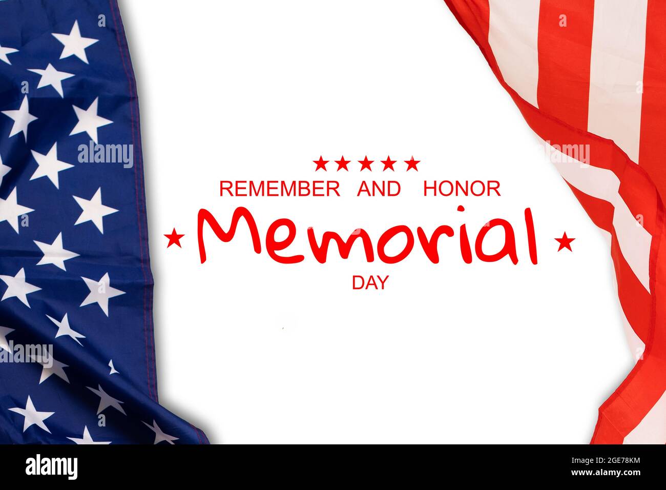 Happy Memorial Day. American flags with the text REMEMBER HONOR against ...