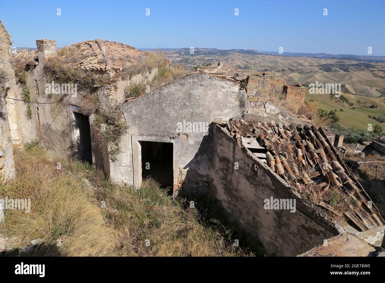 Scenic view of Craco ruins, ghost town abandoned after a landslide, Basilicata region, southern Italy Stock Photo