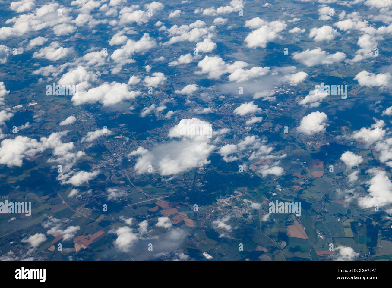 Aerial view from plane flight from helsinki to amsterdam stock photo