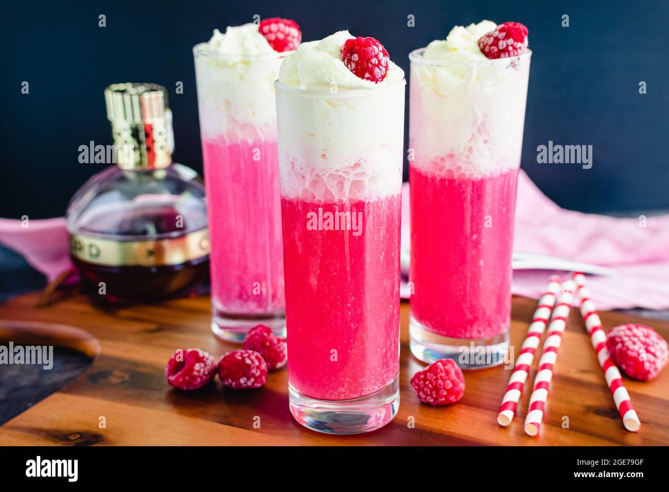 Raspberry Italian Cream Sodas Made Topped with Whipped Cream and Frozen