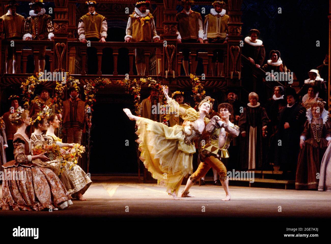 a Courtly Dance at the Palace of Whitehall in GLORIANA  by Benjamin Britten at English National Opera (ENO), London Coliseum WC2  12/03/1984 (Royal Gala)  conductor: Mark Elder  design: Alix Stone  director: Colin Graham Stock Photo