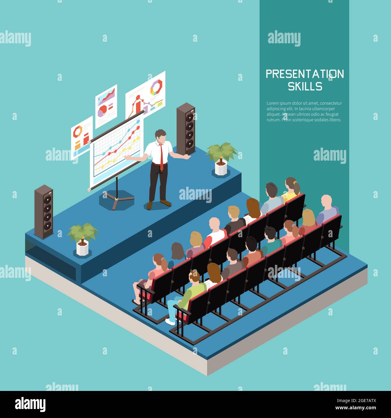 Soft skills isometric colored concept with presentation skills