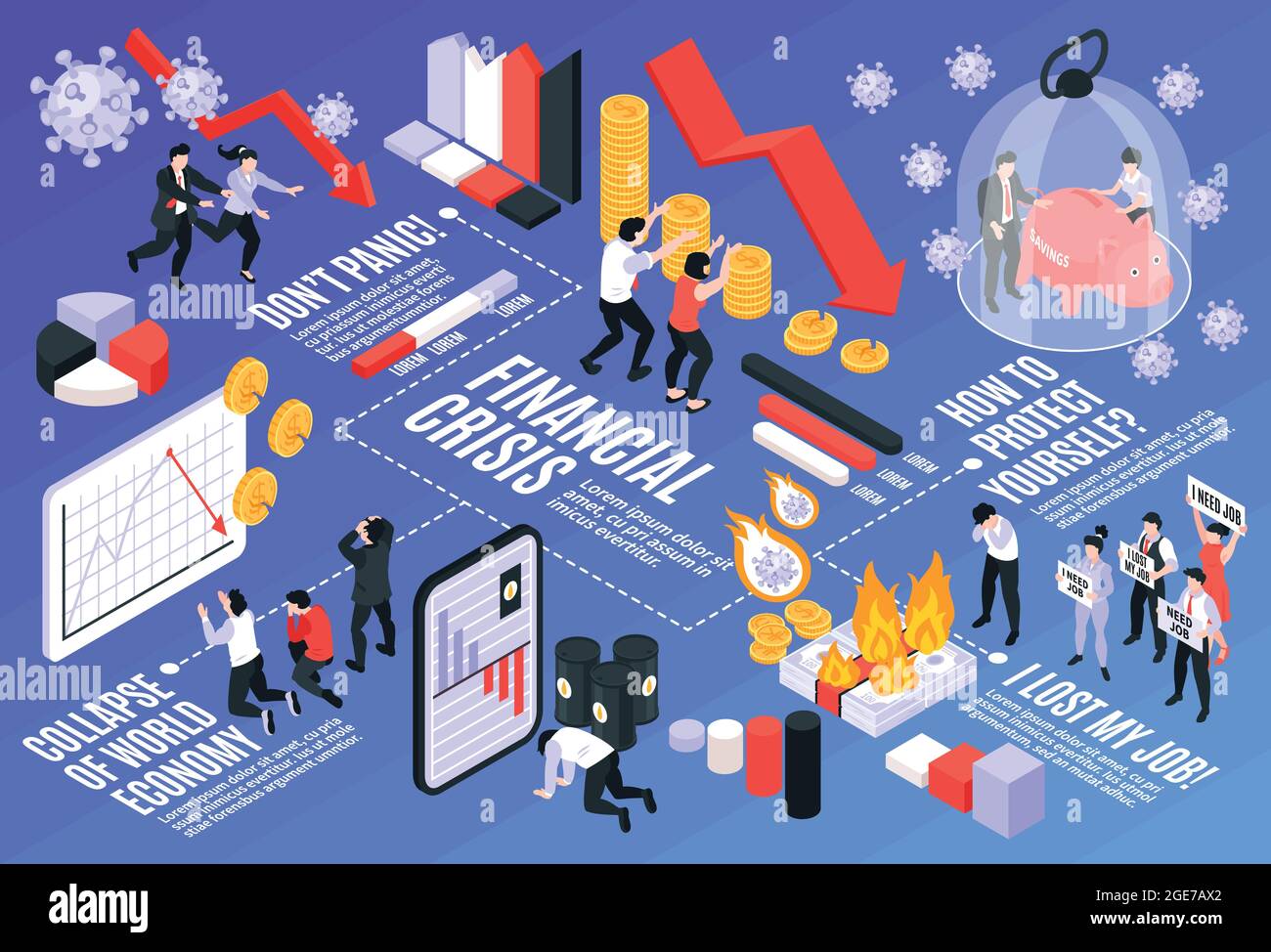 World financial crisis isometric infographics with diagrams and people ...