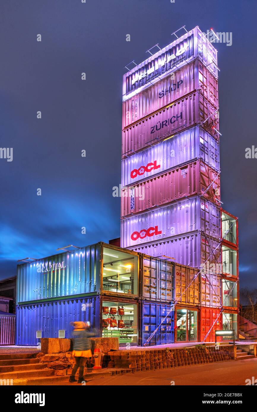 Zurich, Switzerland February 27, 2021 Built from 19 used shipping containers in 2006, the