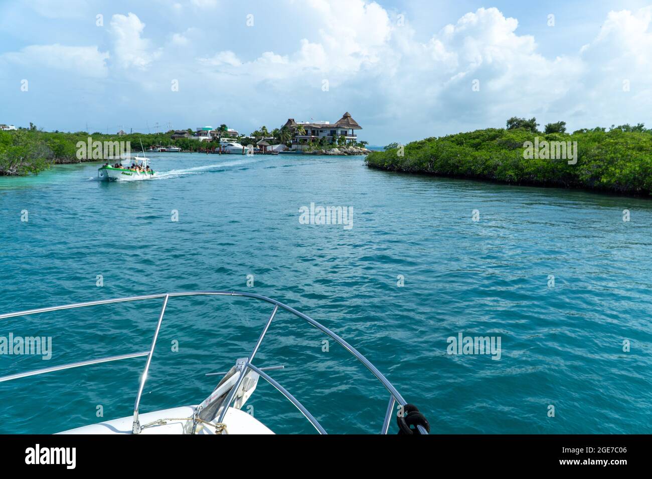 Yacht view in caribbean ocean in cancun mexico Stock Photo