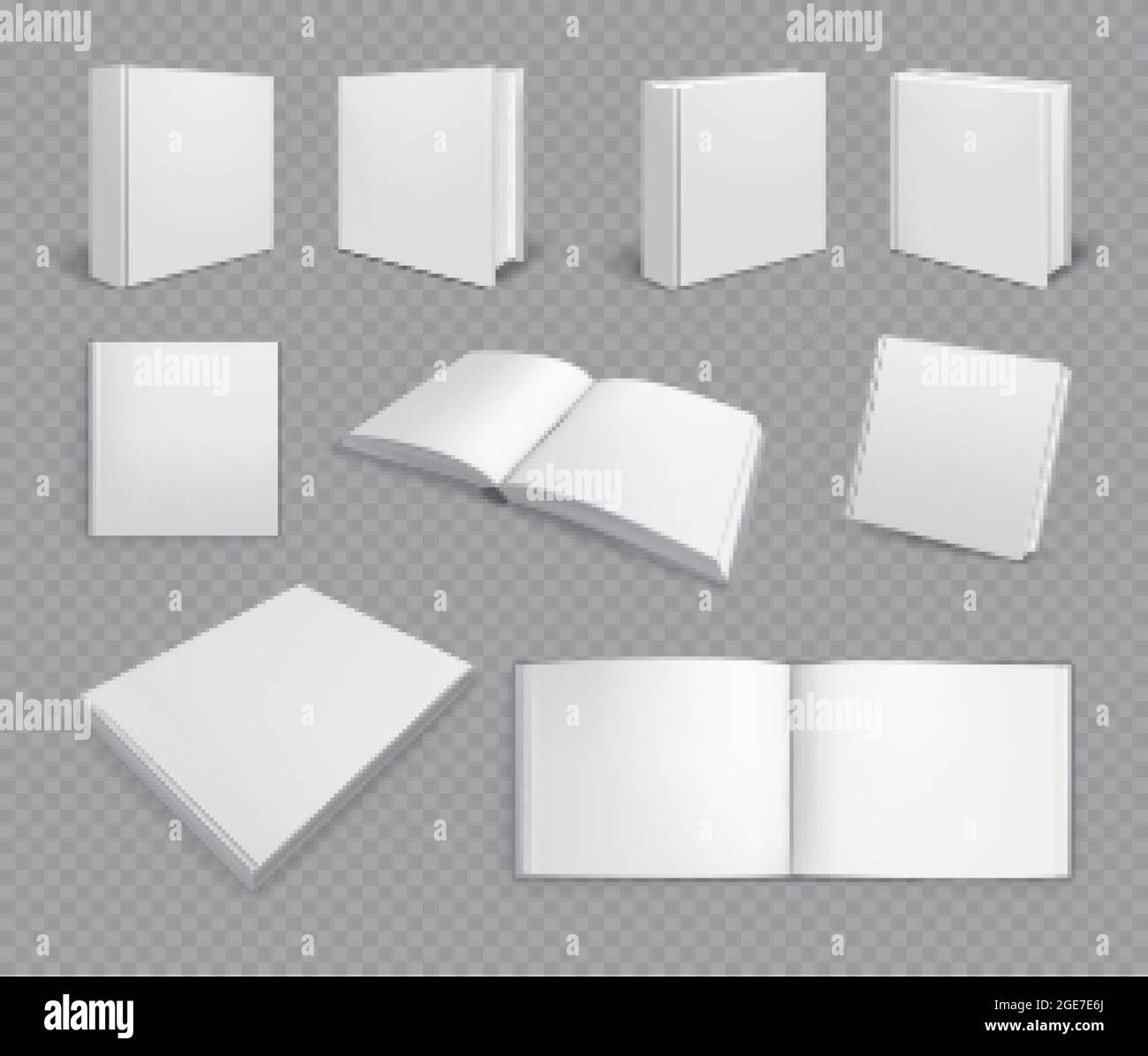 Set of isolated books albums mockup realistic images on transparent