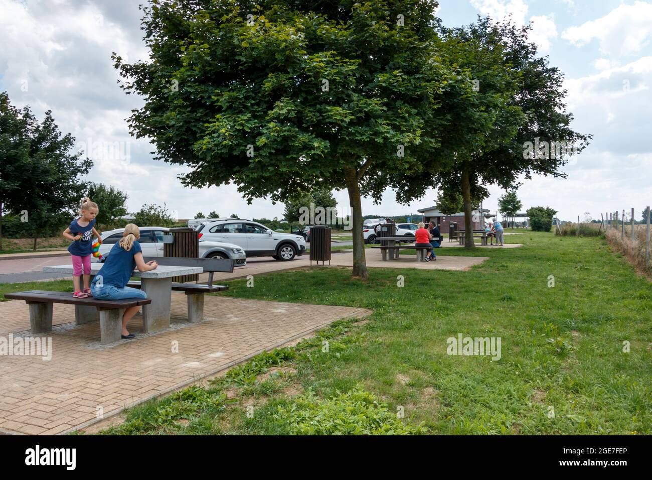 Wismar, Germany - July 12, 2021: Rest area along the motorway Stock Photo