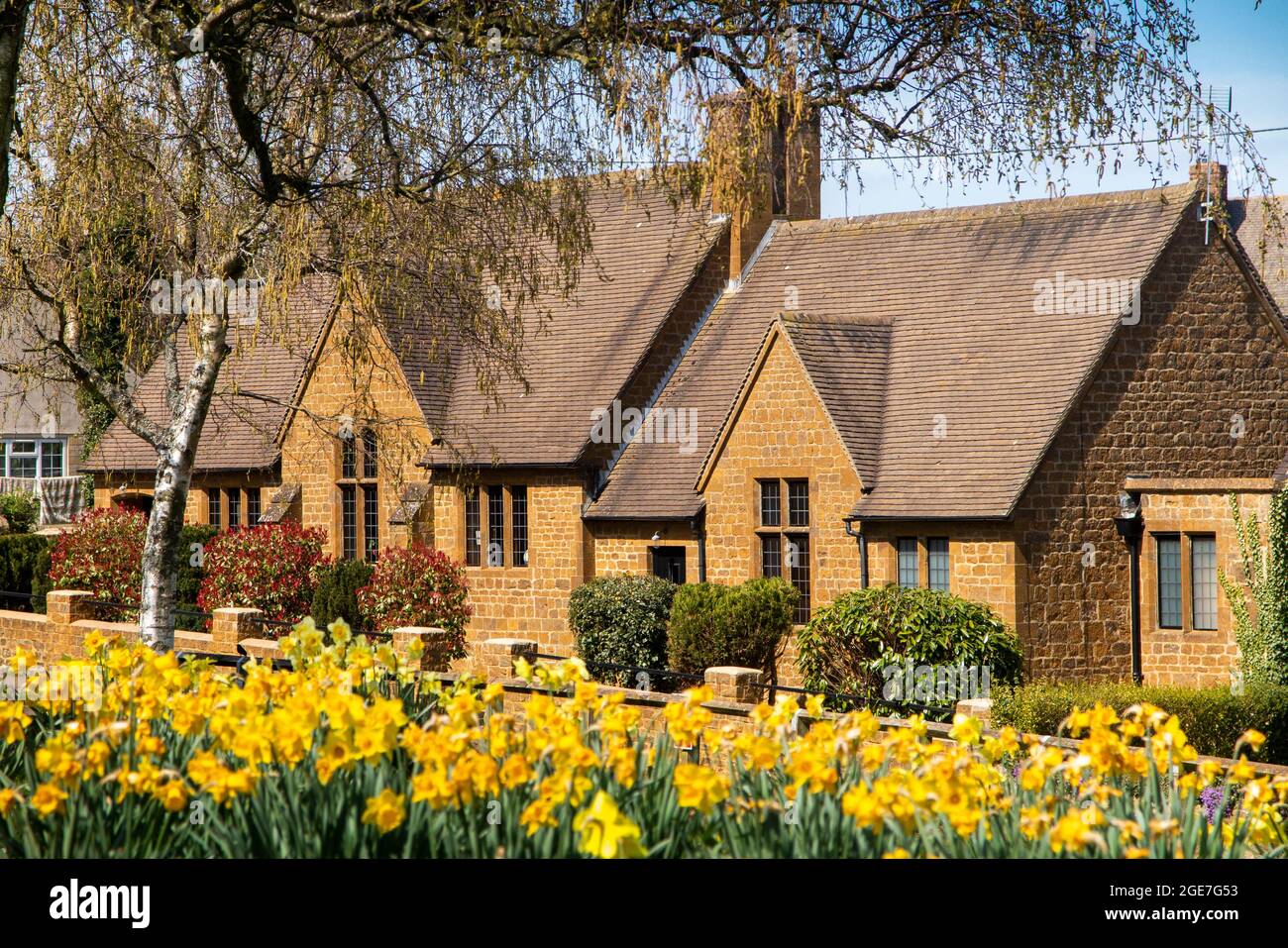 UK, England, Oxfordshire, Wroxton, Main Street, former Methodist Church, converted to housing in springtime Stock Photo