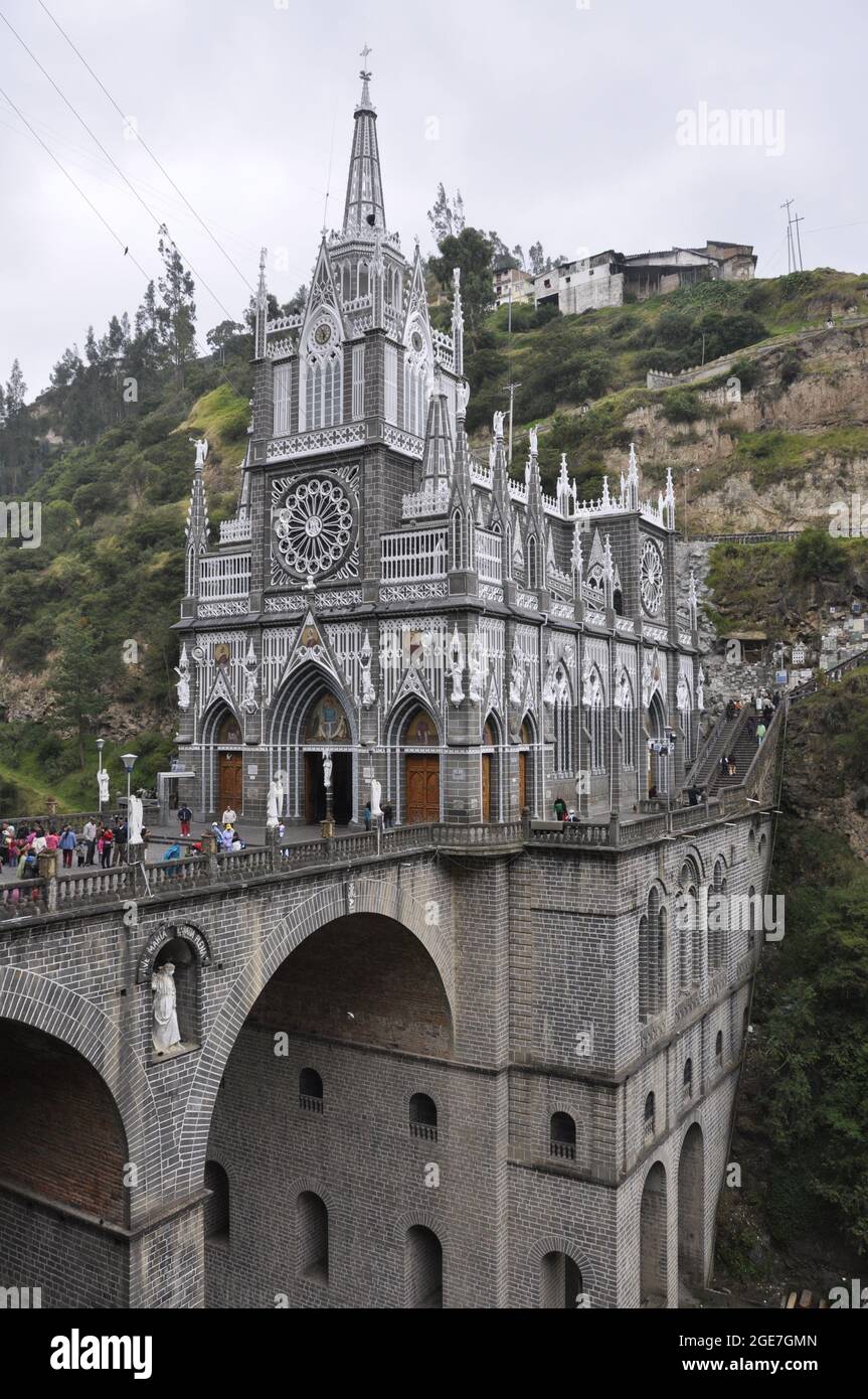 Vertical shot of the Sanctuary of Our Lady of the Rosary of Las Lajas