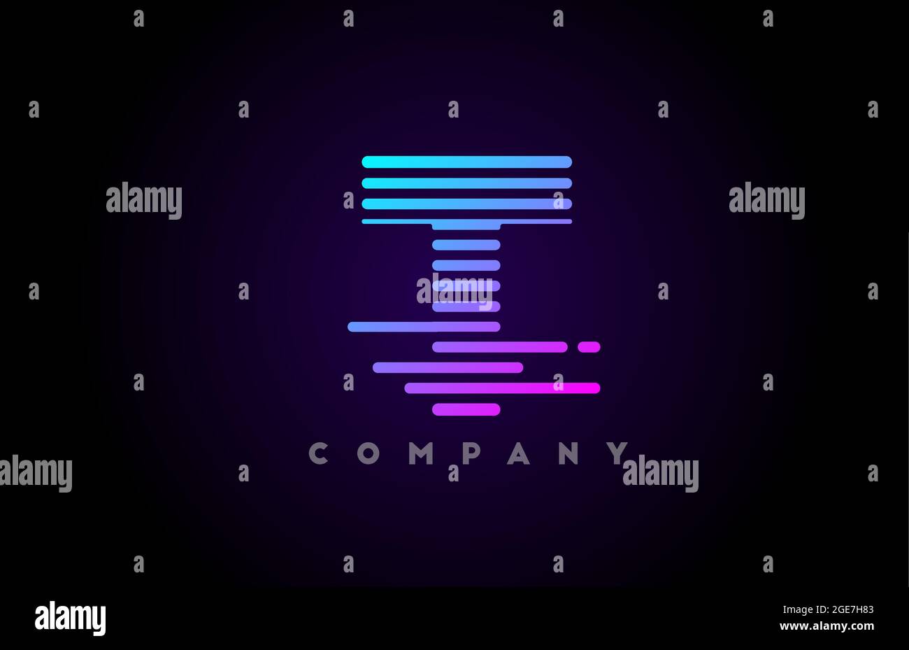 blue pink gradient lines T alphabet letter logo icon for company and ...