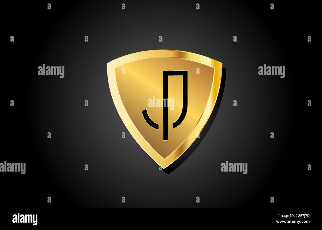 golden shield J luxury alphabet letter logo icon for business and ...
