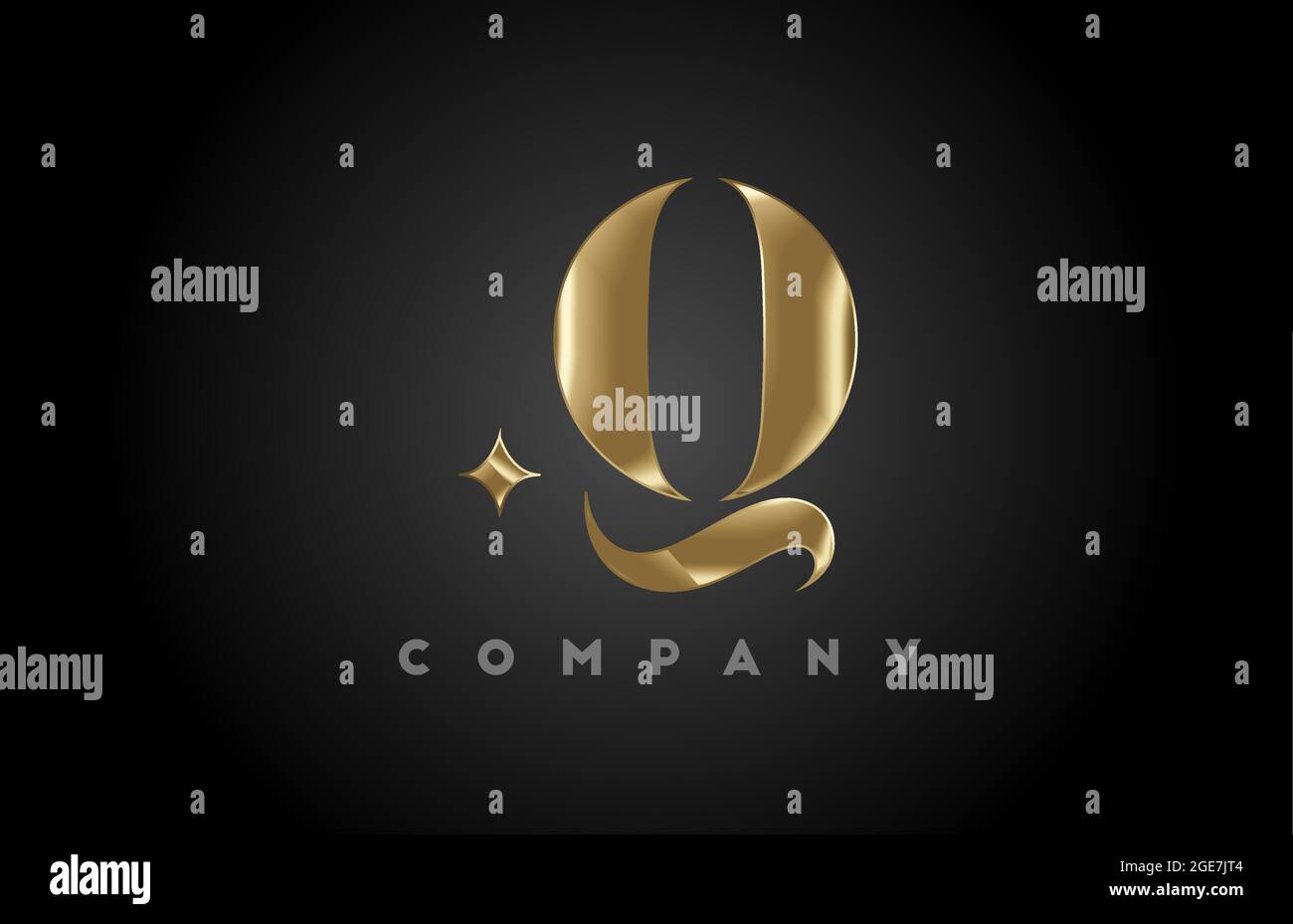 Q gold metal alphabet letter icon logo template. Company and business ...