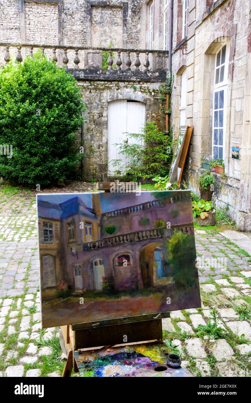 Courtyard in an historical architectural ensemble of Valognes,  Manche department, Cotentin, Normandy Region, North-western France Stock Photo