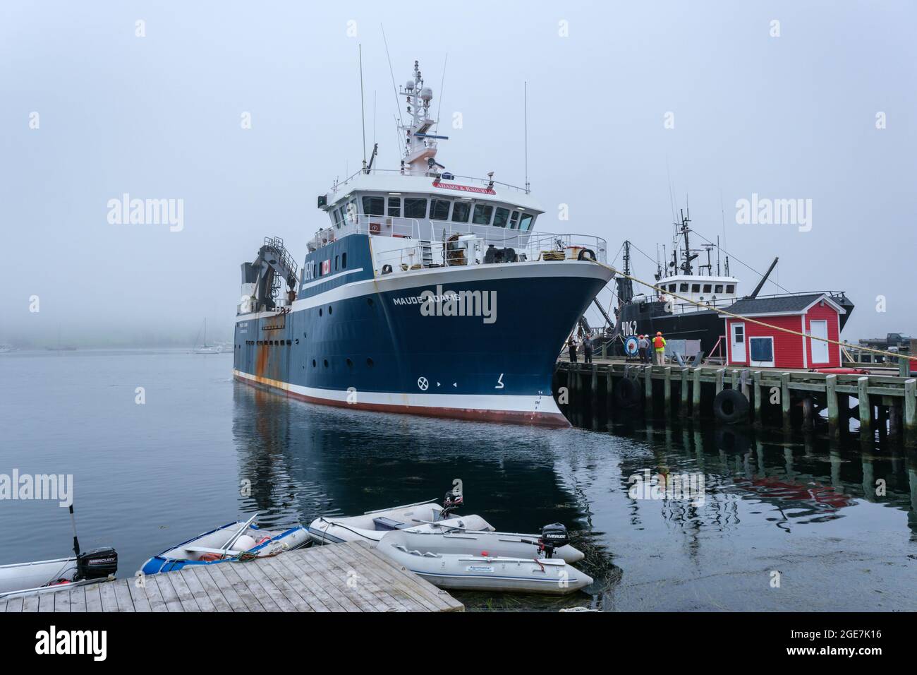 Lunenburg, Nova Scotia, Canada - 12 August 2021: Fishing ship moored at Lunenburg docks Stock Photo