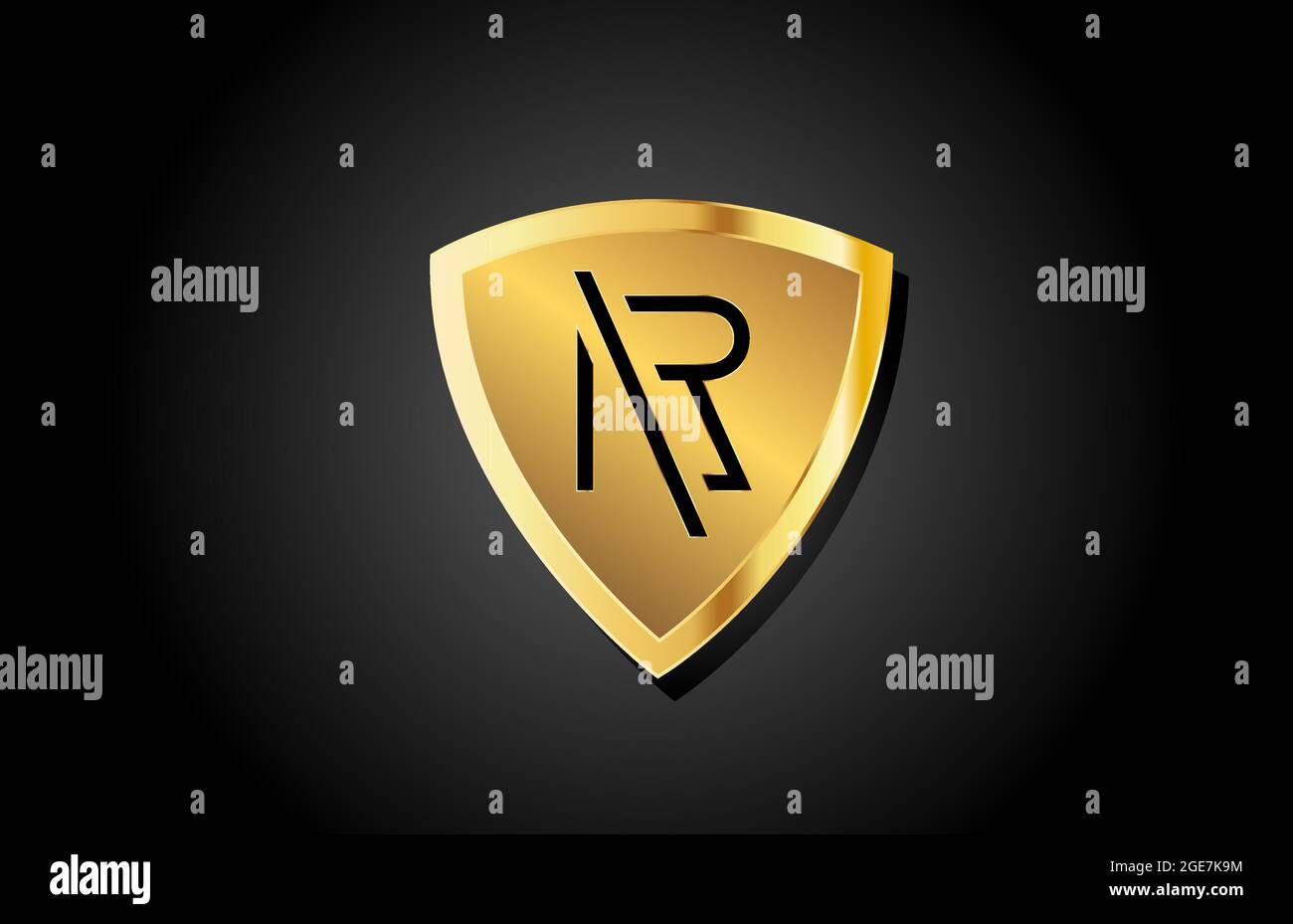 golden shield R luxury alphabet letter logo icon for business and ...