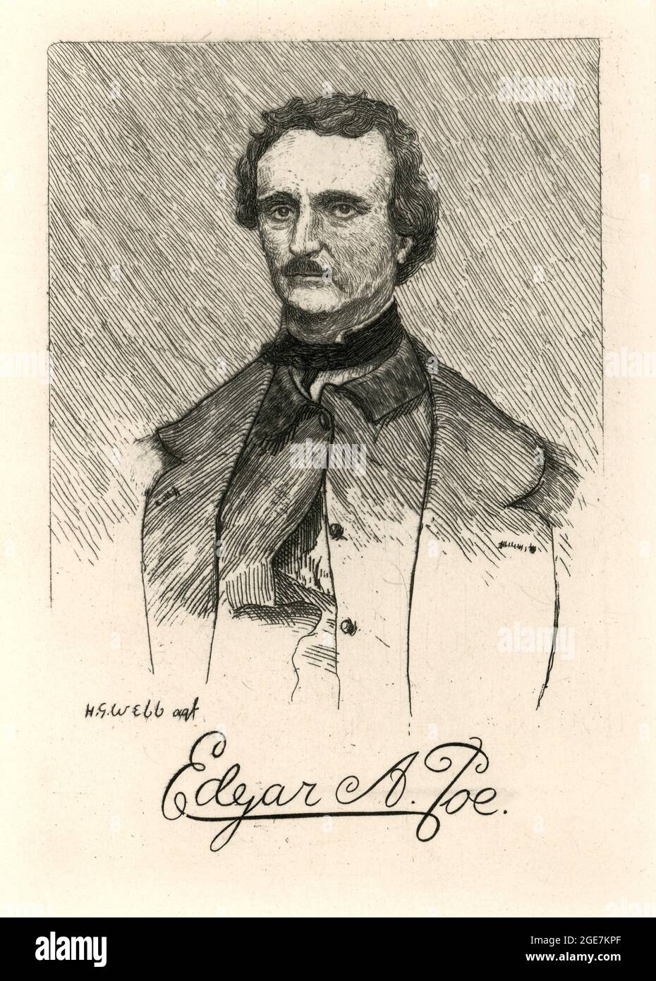 Vintage portrait of Edgar Allan Poe an American writer, poet, editor, and literary critic 19th Century Stock Photo