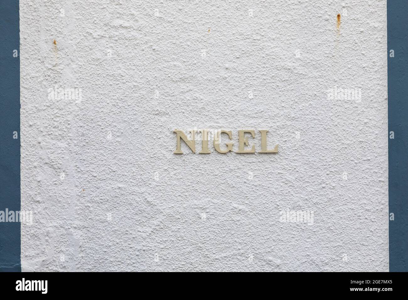 House name sign 'Nigel' Cornwall, England. Stock Photo