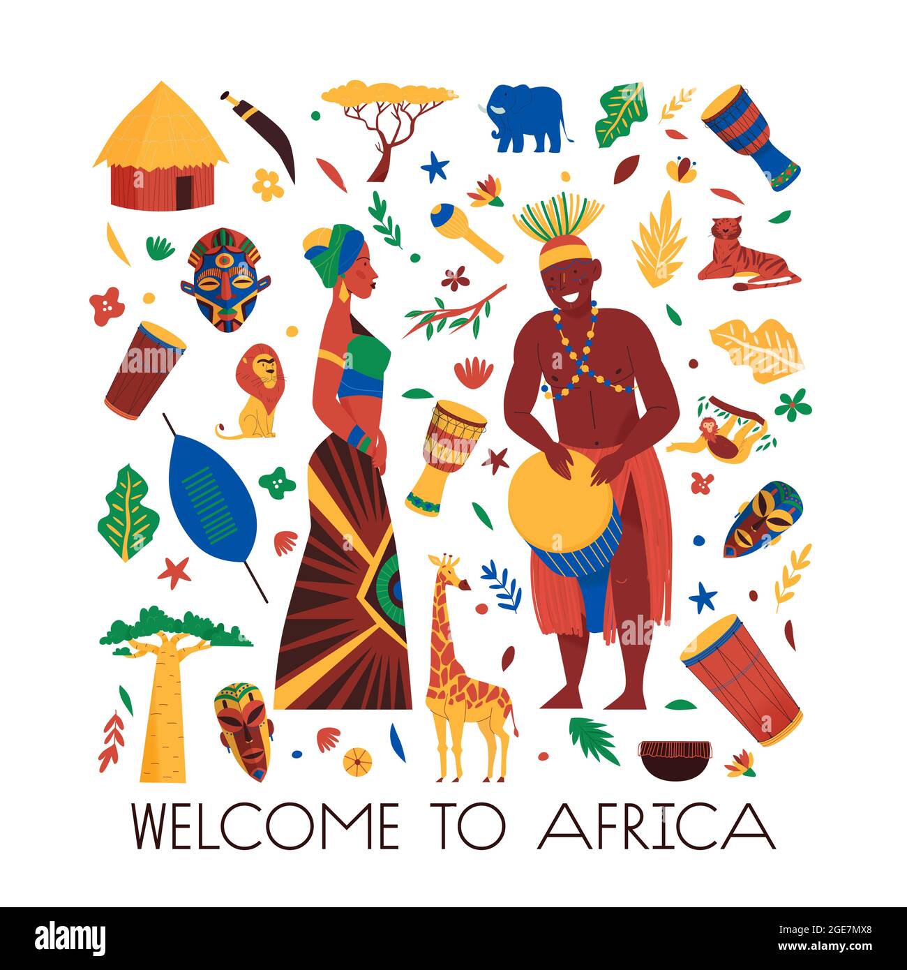 Africa composition with editable text and isolated icons of animals ...