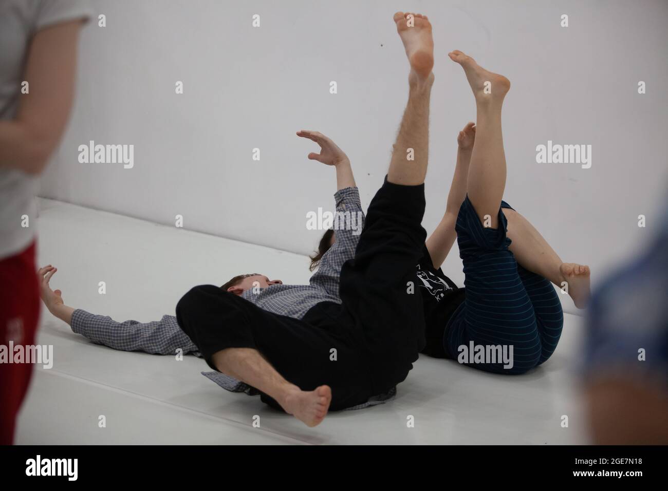 two dancers improvise in contact. Contemporary dance performing Stock Photo