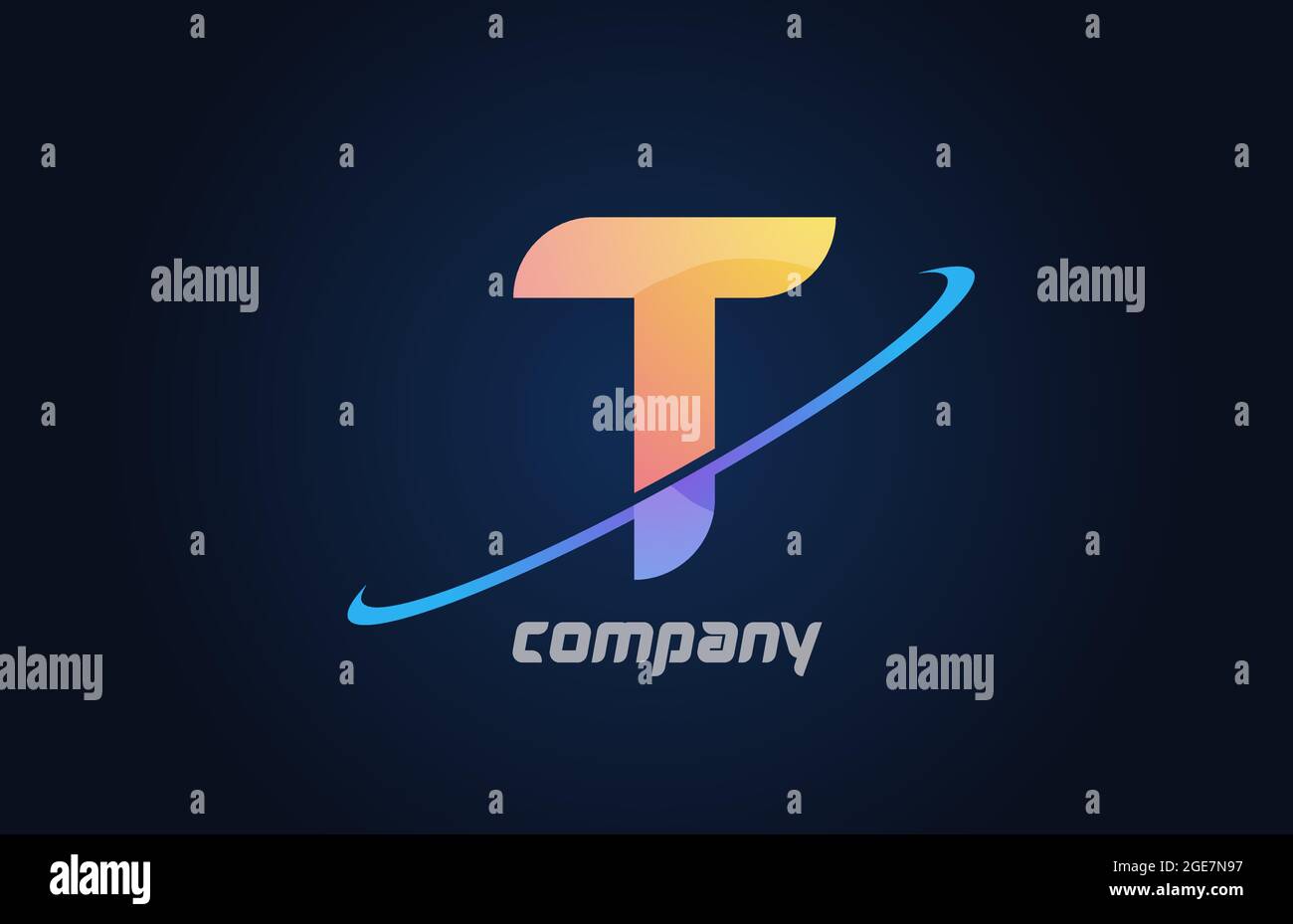swoosh T alphabet letter logo icon in blue and yellow. Creative design ...