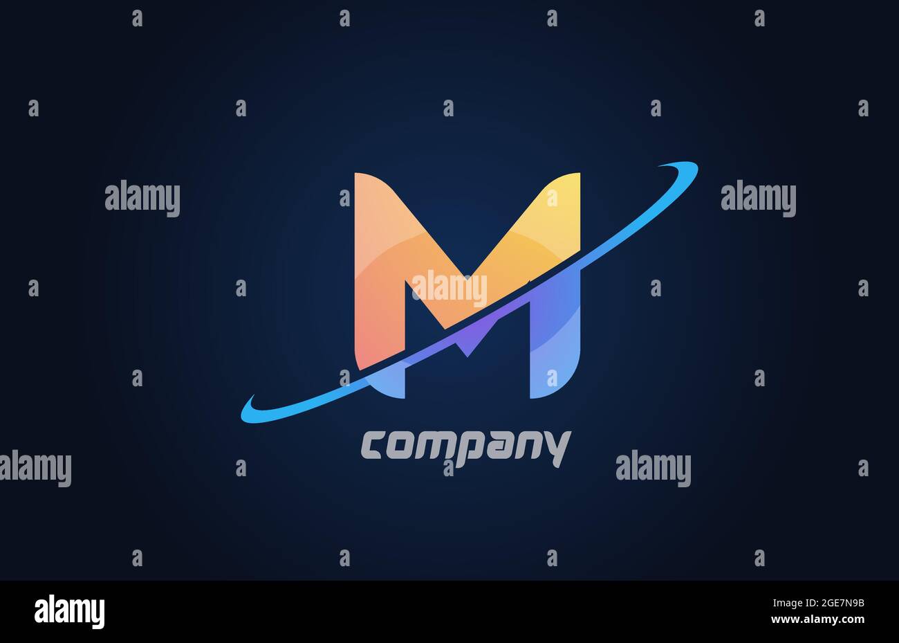 swoosh M alphabet letter logo icon in blue and yellow. Creative design ...