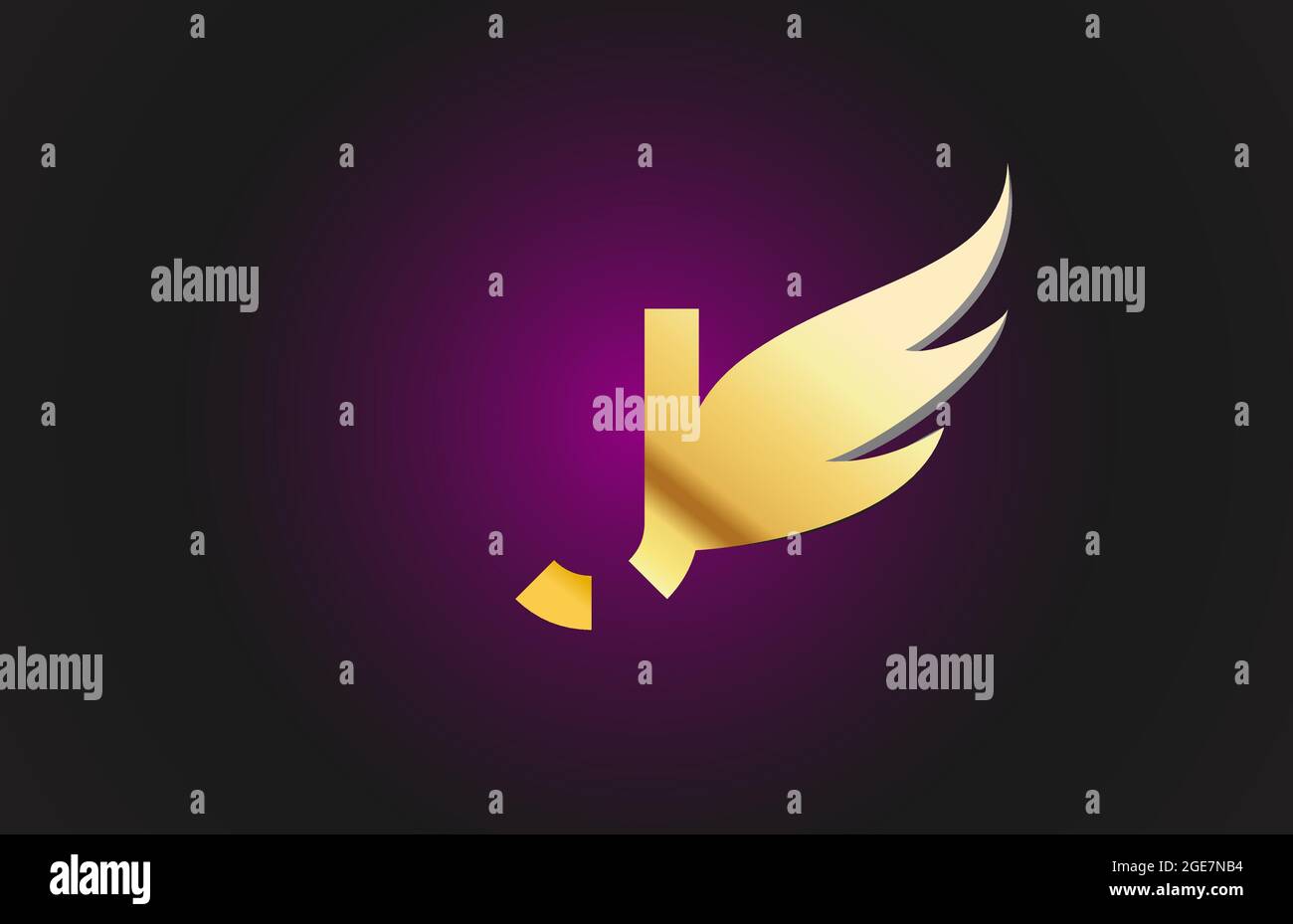gold golden J wing alphabet letter logo icon. Creative design template ...