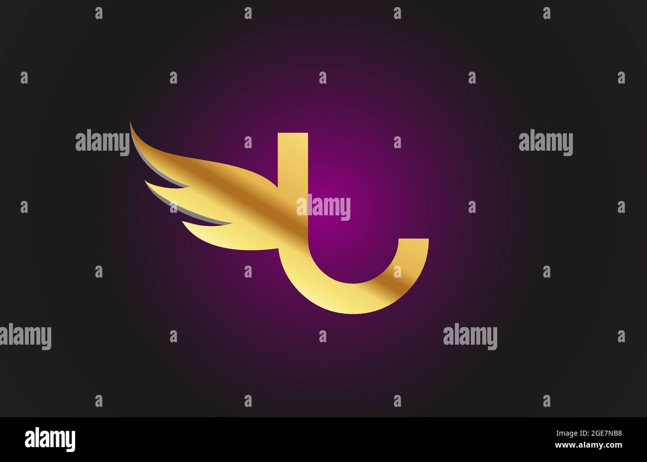 gold golden U wing alphabet letter logo icon. Creative design template ...