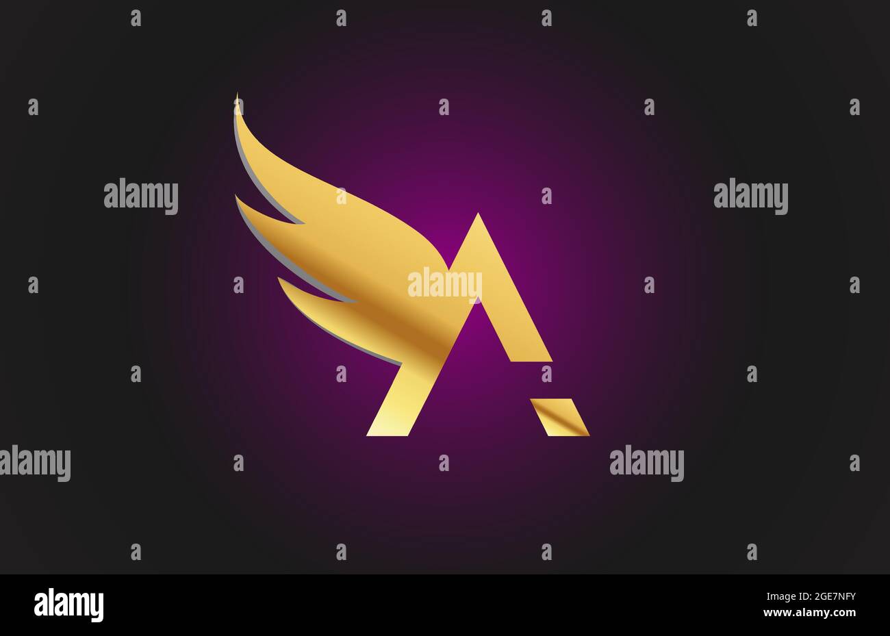 gold golden A wing alphabet letter logo icon. Creative design template