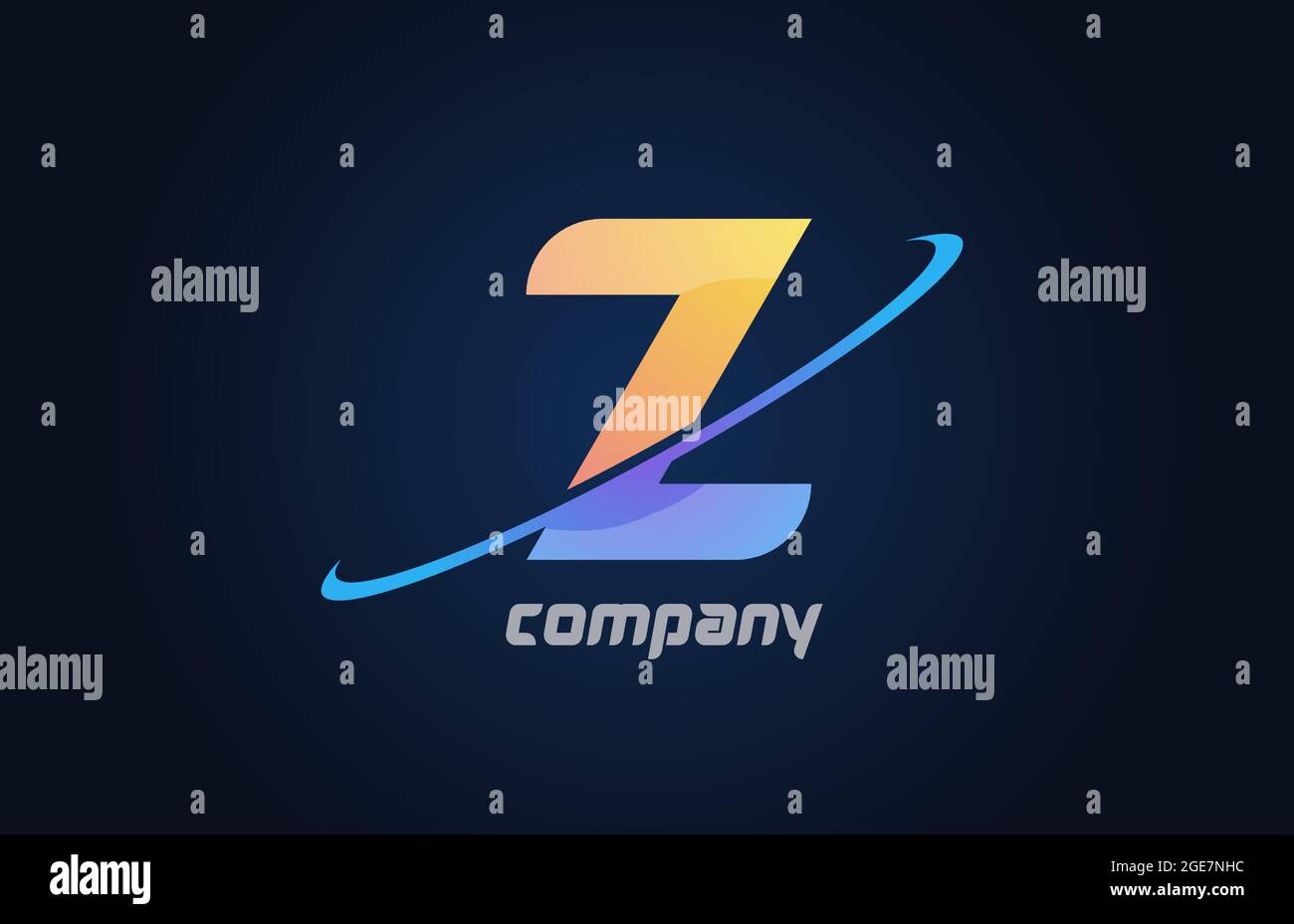swoosh Z alphabet letter logo icon in blue and yellow. Creative design ...