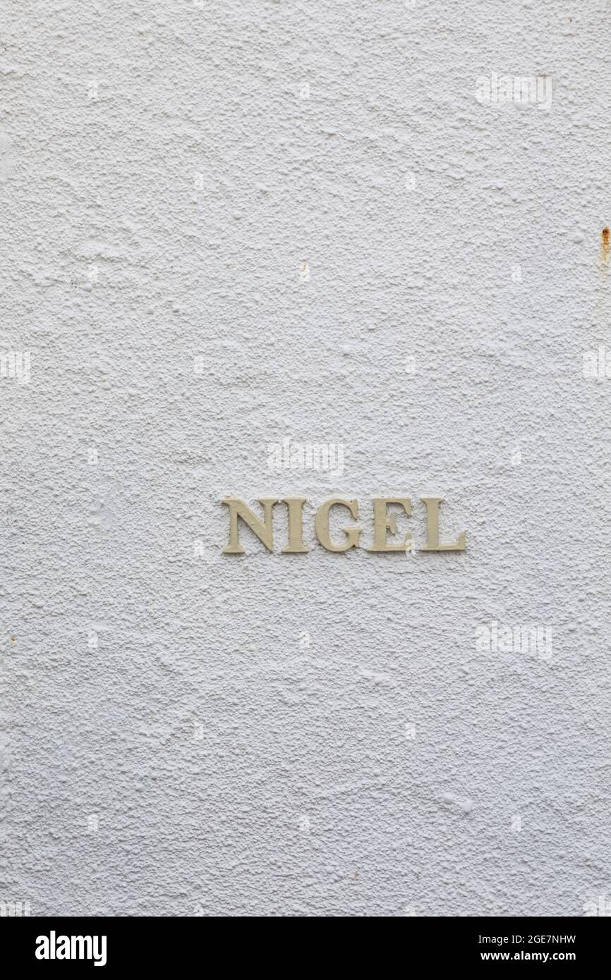 House name sign 'Nigel' Cornwall, England. Stock Photo