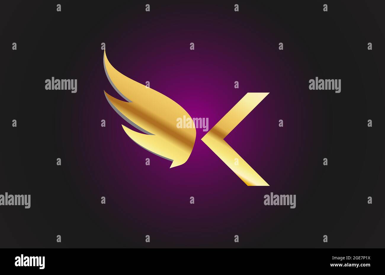 gold golden K wing alphabet letter logo icon. Creative design template ...
