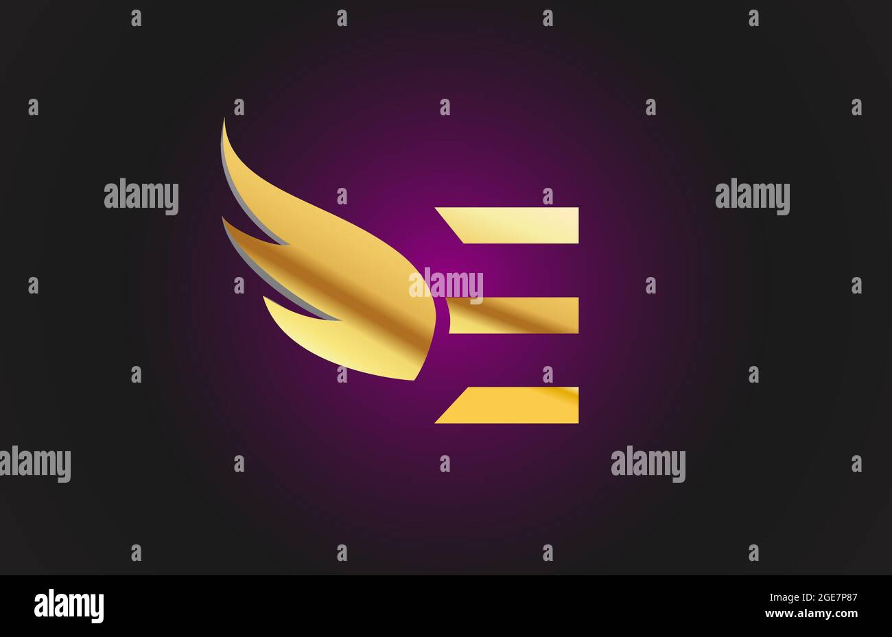 gold golden E wing alphabet letter logo icon. Creative design template ...