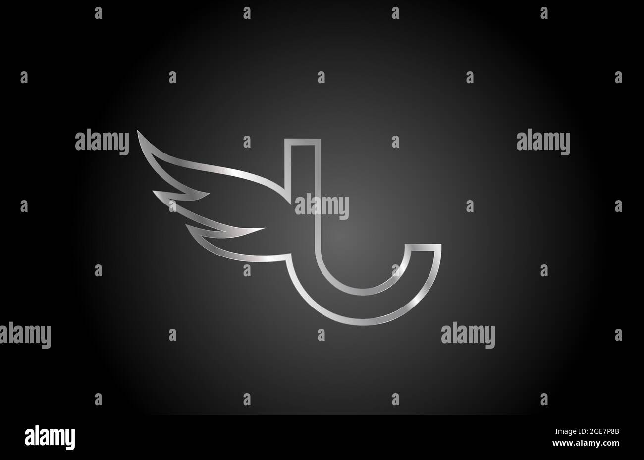 black grey U alphabet letter logo icon with line design. Creative wing ...
