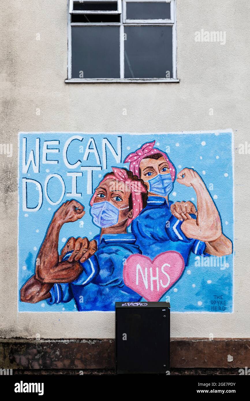 Wall mural supporting the NHS during the Covid-19 pandemic. Stock Photo