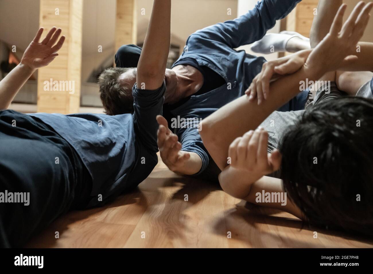 dancers improvise in contact. Contemporary dance performing Stock Photo
