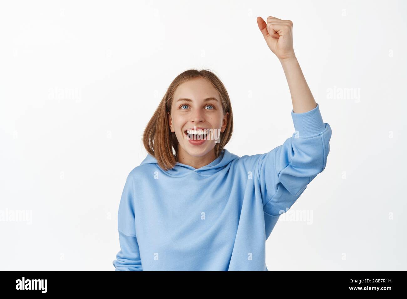 Smiling White Woman Fist Pump High Resolution Stock Photography and ...