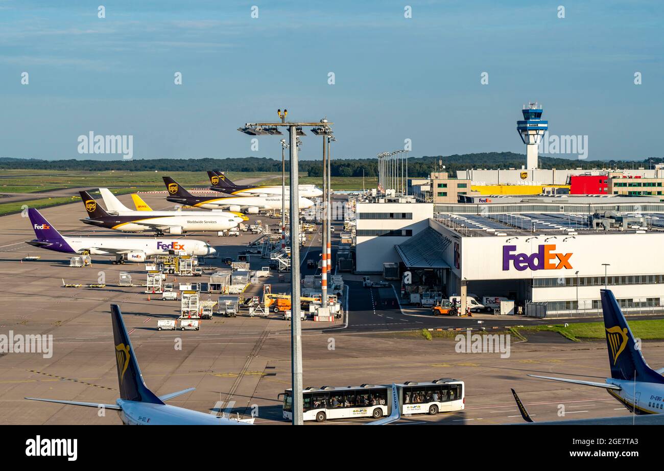 Cologne-Bonn Airport, CGN, cargo planes stand in front of the air cargo centre being loaded and unloaded, NRW, Germany, Stock Photo