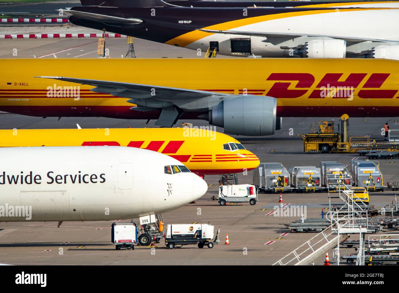 Cologne-Bonn Airport, CGN, cargo aircraft standing in front of the air cargo centre, being loaded and unloaded, NRW, Germany, Stock Photo