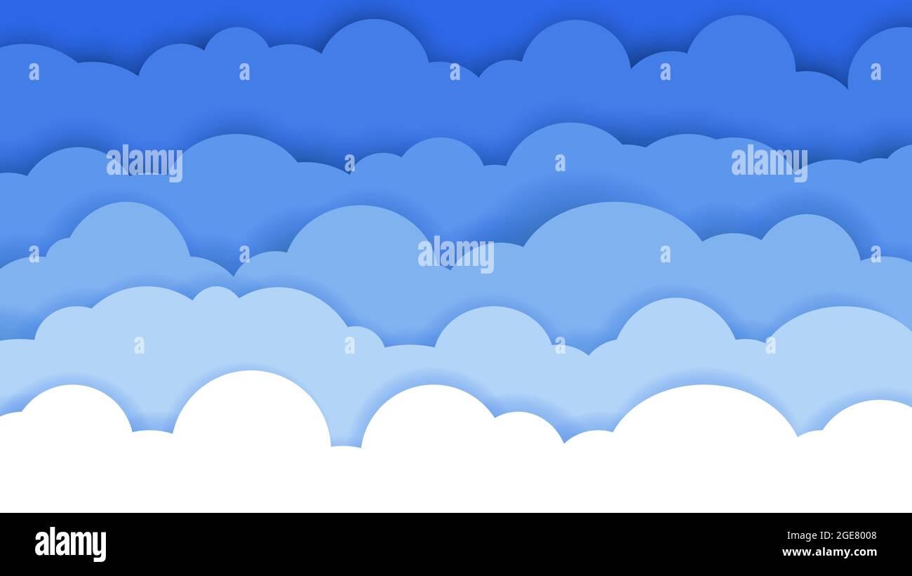 Sky and Clouds. Blue Abstract Background. Flat design for cartoon poster, flyers, postcards, web banners. Cloudscape backdrop. Vector illustration. Stock Vector