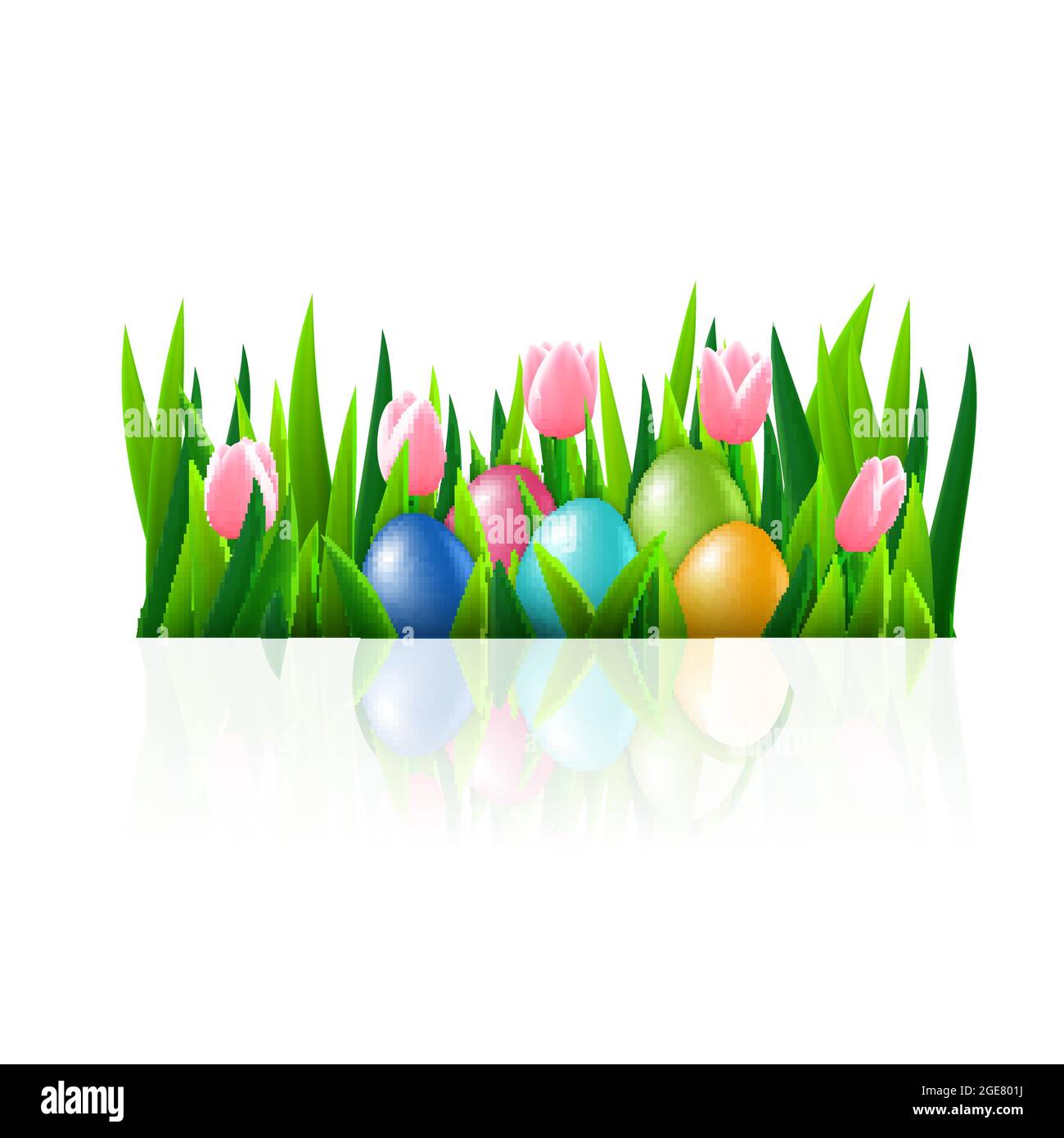 Easter eggs hiding in the grass with tulip flowers, vector illustration ...
